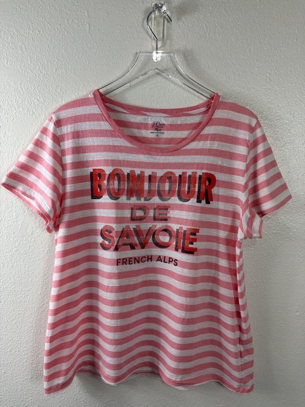 J.Crew Bonjour De Savoie Pink Stripe Graphic Tee French Alps XL Cotton - Picture 4 of 14